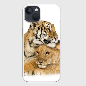 Чехол для iPhone 13 с принтом Тигр и львица в Новосибирске,  |  | дикие | милые | природа | тигр | яркие