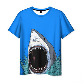 Мужская футболка 3D с принтом shark в Новосибирске, 100% полиэфир | прямой крой, круглый вырез горловины, длина до линии бедер | fish | ocean | shark | water | акула | море | океан | рыба