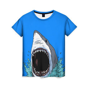 Женская футболка 3D с принтом shark в Новосибирске, 100% полиэфир ( синтетическое хлопкоподобное полотно) | прямой крой, круглый вырез горловины, длина до линии бедер | fish | ocean | shark | water | акула | море | океан | рыба