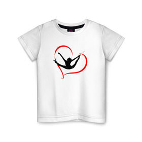 Детская футболка хлопок с принтом Гимнастка с лентой в Новосибирске, 100% хлопок | круглый вырез горловины, полуприлегающий силуэт, длина до линии бедер | булавы | гимнастика | гимнастка | лента | мяч | обруч | художественная гимнастика
