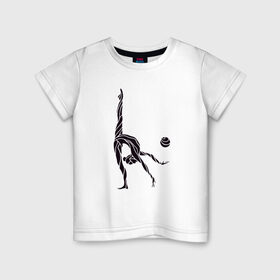 Детская футболка хлопок с принтом Гимнастка с мячом в Новосибирске, 100% хлопок | круглый вырез горловины, полуприлегающий силуэт, длина до линии бедер | булавы | гимнастика | гимнастка | лента | мяч | обруч | художественная гимнастика