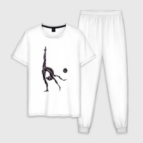 Мужская пижама хлопок с принтом Гимнастка с мячом в Новосибирске, 100% хлопок | брюки и футболка прямого кроя, без карманов, на брюках мягкая резинка на поясе и по низу штанин
 | булавы | гимнастика | гимнастка | лента | мяч | обруч | художественная гимнастика