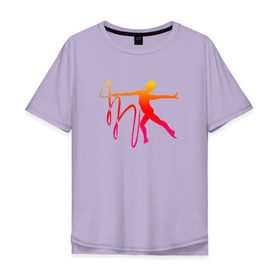 Мужская футболка хлопок Oversize с принтом Гимнастка с лентой 2 в Новосибирске, 100% хлопок | свободный крой, круглый ворот, “спинка” длиннее передней части | булавы | гимнастика | гимнастка | лента | мяч | обруч | художественная гимнастика
