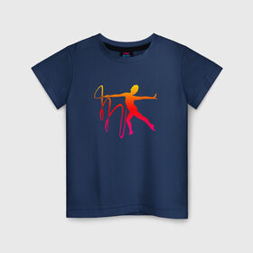 Детская футболка хлопок с принтом Гимнастка с лентой 2 в Новосибирске, 100% хлопок | круглый вырез горловины, полуприлегающий силуэт, длина до линии бедер | булавы | гимнастика | гимнастка | лента | мяч | обруч | художественная гимнастика