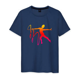 Мужская футболка хлопок с принтом Гимнастка с лентой 2 в Новосибирске, 100% хлопок | прямой крой, круглый вырез горловины, длина до линии бедер, слегка спущенное плечо. | Тематика изображения на принте: булавы | гимнастика | гимнастка | лента | мяч | обруч | художественная гимнастика