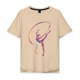 Мужская футболка хлопок Oversize с принтом Гимнастка с лентой 3 в Новосибирске, 100% хлопок | свободный крой, круглый ворот, “спинка” длиннее передней части | булавы | гимнастика | гимнастка | лента | мяч | обруч | художественная гимнастика