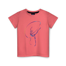 Детская футболка хлопок с принтом Гимнастка с лентой 3 в Новосибирске, 100% хлопок | круглый вырез горловины, полуприлегающий силуэт, длина до линии бедер | булавы | гимнастика | гимнастка | лента | мяч | обруч | художественная гимнастика