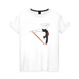 Женская футболка хлопок с принтом Гимнастка со скакалкой в Новосибирске, 100% хлопок | прямой крой, круглый вырез горловины, длина до линии бедер, слегка спущенное плечо | булавы | гимнастика | гимнастка | лента | мяч | обруч | художественная гимнастика