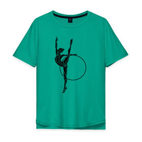 Мужская футболка хлопок Oversize с принтом Гимнастка с обручем в Новосибирске, 100% хлопок | свободный крой, круглый ворот, “спинка” длиннее передней части | Тематика изображения на принте: булавы | гимнастика | гимнастка | лента | мяч | обруч | художественная гимнастика