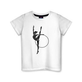 Детская футболка хлопок с принтом Гимнастка с обручем в Новосибирске, 100% хлопок | круглый вырез горловины, полуприлегающий силуэт, длина до линии бедер | булавы | гимнастика | гимнастка | лента | мяч | обруч | художественная гимнастика