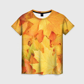 Женская футболка 3D с принтом Листья в Новосибирске, 100% полиэфир ( синтетическое хлопкоподобное полотно) | прямой крой, круглый вырез горловины, длина до линии бедер | листья | осень