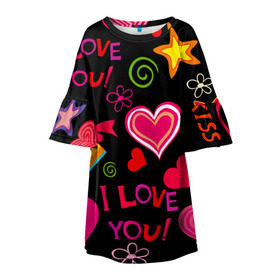 Детское платье 3D с принтом Праздник любви в Новосибирске, 100% полиэстер | прямой силуэт, чуть расширенный к низу. Круглая горловина, на рукавах — воланы | любовь | поцелуй | праздник | святой валентин | сердце | счастье | я люблю тебя