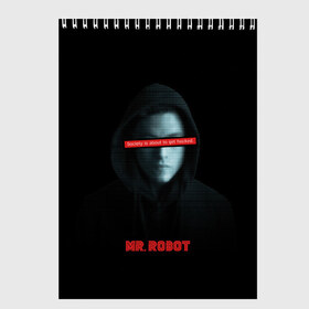 Скетчбук с принтом Mr Robot в Новосибирске, 100% бумага
 | 48 листов, плотность листов — 100 г/м2, плотность картонной обложки — 250 г/м2. Листы скреплены сверху удобной пружинной спиралью | fsociety | mr robot | анонимус | мистер робот