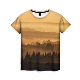 Женская футболка 3D с принтом Родные просторы в Новосибирске, 100% полиэфир ( синтетическое хлопкоподобное полотно) | прямой крой, круглый вырез горловины, длина до линии бедер | восход | горы | даль | закат | лес | небо | облака | природа | солнце
