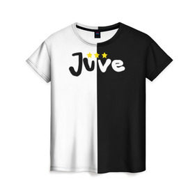 Женская футболка 3D с принтом Juventus в Новосибирске, 100% полиэфир ( синтетическое хлопкоподобное полотно) | прямой крой, круглый вырез горловины, длина до линии бедер | 