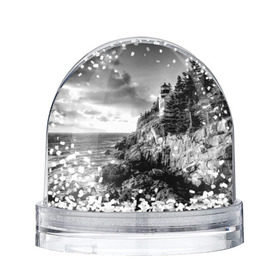 Снежный шар с принтом Маяк в Новосибирске, Пластик | Изображение внутри шара печатается на глянцевой фотобумаге с двух сторон | black   white | forest | lighthouse | photo | rocks | sea | shore | spruce | sunset | waves | берег | волны | ельник | закат | камни | лес | маяк | море