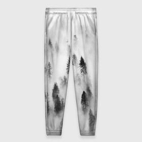 Женские брюки 3D с принтом Ельник в тумане в Новосибирске, полиэстер 100% | прямой крой, два кармана без застежек по бокам, с мягкой трикотажной резинкой на поясе и по низу штанин. В поясе для дополнительного комфорта — широкие завязки | ельник | туман