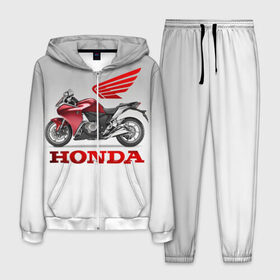 Мужской костюм 3D с принтом Honda 2 в Новосибирске, 100% полиэстер | Манжеты и пояс оформлены тканевой резинкой, двухслойный капюшон со шнурком для регулировки, карманы спереди | Тематика изображения на принте: honda | moto | мото | мотоцикл | мотоциклы | хонда
