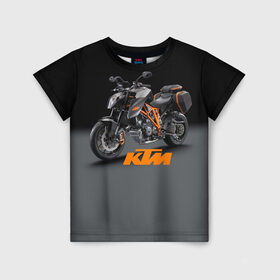 Детская футболка 3D с принтом KTM 4 в Новосибирске, 100% гипоаллергенный полиэфир | прямой крой, круглый вырез горловины, длина до линии бедер, чуть спущенное плечо, ткань немного тянется | Тематика изображения на принте: ktm | moto | катээм | ктм | мото | мотоцикл | мотоциклы