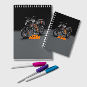 Блокнот с принтом KTM 4 в Новосибирске, 100% бумага | 48 листов, плотность листов — 60 г/м2, плотность картонной обложки — 250 г/м2. Листы скреплены удобной пружинной спиралью. Цвет линий — светло-серый
 | Тематика изображения на принте: ktm | moto | катээм | ктм | мото | мотоцикл | мотоциклы