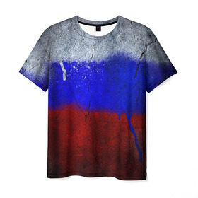 Мужская футболка 3D с принтом Триколор (Краской на земле) в Новосибирске, 100% полиэфир | прямой крой, круглый вырез горловины, длина до линии бедер | russia | белый | красный | российский флаг | россия | синий | триколор