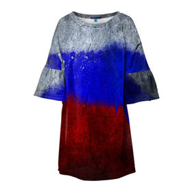 Детское платье 3D с принтом Триколор (Краской на земле) в Новосибирске, 100% полиэстер | прямой силуэт, чуть расширенный к низу. Круглая горловина, на рукавах — воланы | Тематика изображения на принте: russia | белый | красный | российский флаг | россия | синий | триколор