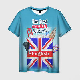 Мужская футболка 3D с принтом Учителю Английского языка в Новосибирске, 100% полиэфир | прямой крой, круглый вырез горловины, длина до линии бедер |  английский | день учителя | педагог | учитель | язык