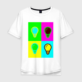Мужская футболка хлопок Oversize с принтом Веселые лампочки в Новосибирске, 100% хлопок | свободный крой, круглый ворот, “спинка” длиннее передней части | кислота | яркий