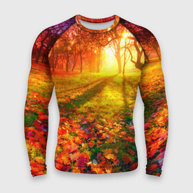 Мужской рашгард 3D с принтом Осень в Новосибирске,  |  | autumn | bright | colors | forest | trees | деревья | краски | лес | лучи | осень | солнце | цвета | яркие