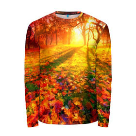 Мужской лонгслив 3D с принтом Осень в Новосибирске, 100% полиэстер | длинные рукава, круглый вырез горловины, полуприлегающий силуэт | autumn | bright | colors | forest | trees | деревья | краски | лес | лучи | осень | солнце | цвета | яркие