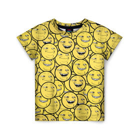 Детская футболка 3D с принтом ПеКа-фейс в Новосибирске, 100% гипоаллергенный полиэфир | прямой крой, круглый вырез горловины, длина до линии бедер, чуть спущенное плечо, ткань немного тянется | колобок | луна | пека | смайл | смайлик | солнце | фейс