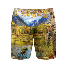 Мужские шорты 3D спортивные с принтом Горное озеро в Новосибирске,  |  | autumn | bright | clouds | colors | forest | mountains | river | trees | горы | деревья | краски | лес | облака | осень | река | цвета | яркие