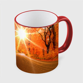 Кружка 3D с принтом Осеннее солнце в Новосибирске, керамика | ёмкость 330 мл | Тематика изображения на принте: autumn | bright | colors | forest | trees | деревья | дорога | краски | лес | лучи | осень | солнце | цвета | яркие