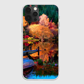 Чехол для iPhone 12 Pro Max с принтом Осень в Новосибирске, Силикон |  | Тематика изображения на принте: autumn | boat | bright | colors | forest | paint | river | trees | деревья | краски | лес | лодка | осень | река | цвета | яркие