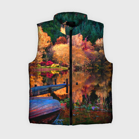 Женский жилет утепленный 3D с принтом Осень в Новосибирске,  |  | autumn | boat | bright | colors | forest | paint | river | trees | деревья | краски | лес | лодка | осень | река | цвета | яркие