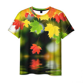 Мужская футболка 3D с принтом Осень в Новосибирске, 100% полиэфир | прямой крой, круглый вырез горловины, длина до линии бедер | autumn | bright | color | forest | leaves | maple | paint | reflection | river | trees | деревья | клён | краски | лес | листья | осень | отражение | река | цвета | яркие