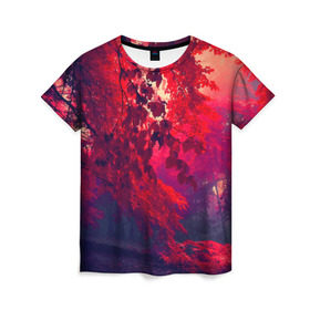 Женская футболка 3D с принтом Осень в Новосибирске, 100% полиэфир ( синтетическое хлопкоподобное полотно) | прямой крой, круглый вырез горловины, длина до линии бедер | Тематика изображения на принте: autumn | bright | colors | forest | trees | деревья | краски | лес | лучи | осень | солнце | цвета | яркие