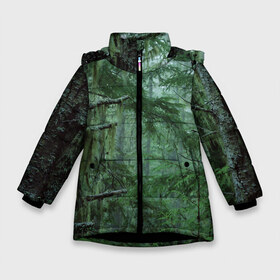 Зимняя куртка для девочек 3D с принтом Дремучий лес в Новосибирске, ткань верха — 100% полиэстер; подклад — 100% полиэстер, утеплитель — 100% полиэстер. | длина ниже бедра, удлиненная спинка, воротник стойка и отстегивающийся капюшон. Есть боковые карманы с листочкой на кнопках, утяжки по низу изделия и внутренний карман на молнии. 

Предусмотрены светоотражающий принт на спинке, радужный светоотражающий элемент на пуллере молнии и на резинке для утяжки. | camouflage | dense | fog | forest | spruce | tree | дремучий | ёлка | ельник | камуфляж | лес | маскировка | туман