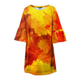 Детское платье 3D с принтом Осень в Новосибирске, 100% полиэстер | прямой силуэт, чуть расширенный к низу. Круглая горловина, на рукавах — воланы | autumn | bright | color | forest | leaves | maple | paint | trees | деревья | клен | краски | лес | листья | осень | цвета | яркие