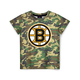 Детская футболка 3D с принтом Bruins Camouflage в Новосибирске, 100% гипоаллергенный полиэфир | прямой крой, круглый вырез горловины, длина до линии бедер, чуть спущенное плечо, ткань немного тянется | Тематика изображения на принте: boston bruins | camouflage | hockey | nhl | нхл | хоккей