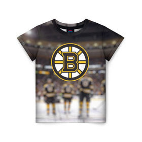 Детская футболка 3D с принтом Boston Bruins в Новосибирске, 100% гипоаллергенный полиэфир | прямой крой, круглый вырез горловины, длина до линии бедер, чуть спущенное плечо, ткань немного тянется | бостон | брюинз