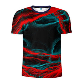Мужская футболка 3D спортивная с принтом Fractal в Новосибирске, 100% полиэстер с улучшенными характеристиками | приталенный силуэт, круглая горловина, широкие плечи, сужается к линии бедра | волны | красный | черный
