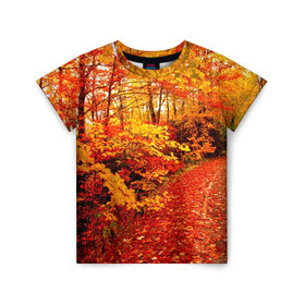 Детская футболка 3D с принтом Осень в Новосибирске, 100% гипоаллергенный полиэфир | прямой крой, круглый вырез горловины, длина до линии бедер, чуть спущенное плечо, ткань немного тянется | Тематика изображения на принте: autumn | bright | colors | forest | paint | trees | деревья | краски | лес | осень | цвета | яркие