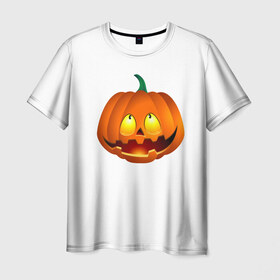 Мужская футболка 3D с принтом Хелоуин в Новосибирске, 100% полиэфир | прямой крой, круглый вырез горловины, длина до линии бедер | тыква
