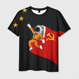Мужская футболка 3D с принтом Гагарин в Новосибирске, 100% полиэфир | прямой крой, круглый вырез горловины, длина до линии бедер | Тематика изображения на принте: день | космонавтики | космос