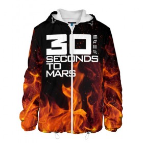 Мужская куртка 3D с принтом 30 seconds to mars fire в Новосибирске, ткань верха — 100% полиэстер, подклад — флис | прямой крой, подол и капюшон оформлены резинкой с фиксаторами, два кармана без застежек по бокам, один большой потайной карман на груди. Карман на груди застегивается на липучку | jared leto