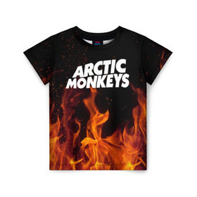 Детская футболка 3D с принтом Arctic Monkeys fire в Новосибирске, 100% гипоаллергенный полиэфир | прямой крой, круглый вырез горловины, длина до линии бедер, чуть спущенное плечо, ткань немного тянется | 