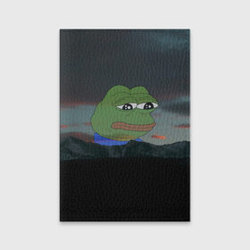 Обложка для паспорта матовая кожа с принтом Sad frog в Новосибирске, натуральная матовая кожа | размер 19,3 х 13,7 см; прозрачные пластиковые крепления | Тематика изображения на принте: pepe | пепе