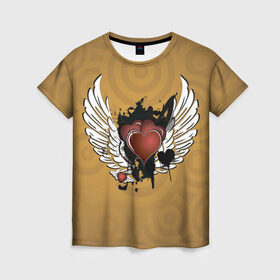 Женская футболка 3D с принтом Сердце с крыльями в Новосибирске, 100% полиэфир ( синтетическое хлопкоподобное полотно) | прямой крой, круглый вырез горловины, длина до линии бедер | граффити | тату