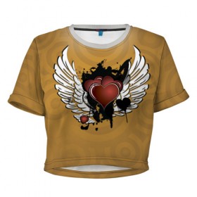 Женская футболка 3D укороченная с принтом Сердце с крыльями в Новосибирске, 100% полиэстер | круглая горловина, длина футболки до линии талии, рукава с отворотами | граффити | тату